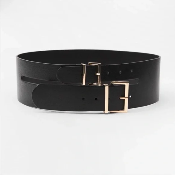 NWT Zara Wide Sash Belt Doble Buckle in 100% Leather - Black NWT ZARA Leather Sash Belt | eBay main image 2